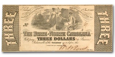 1861 The State of North Carolina $3.00 Cr#125 XF 1861 The State of North Carolina $3.00 Cr#125 XF