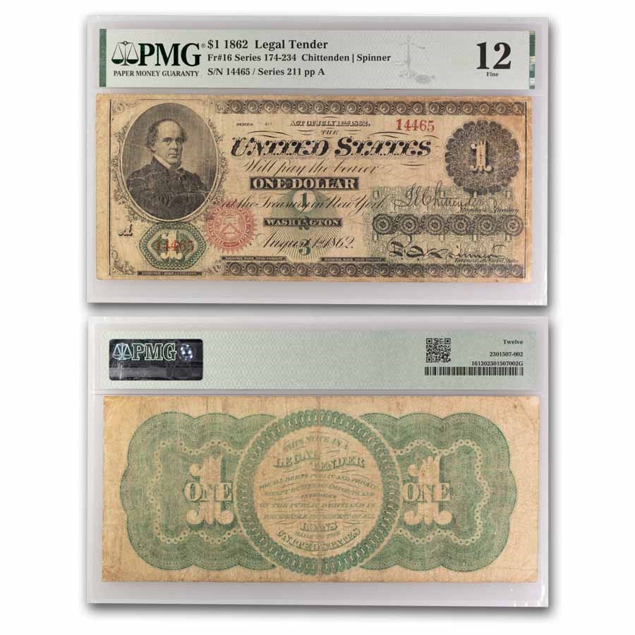 1862 $1.00 Legal Tender Salmon P. Chase CH F-12 PMG (Fr#16)