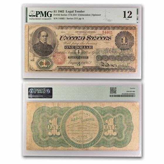 1862 $1.00 Legal Tender Salmon P. Chase CH F-12 PMG (Fr#16) 1862 $1.00 Legal Tender Salmon P. Chase CH F-12 PMG (Fr#16)