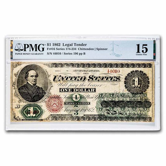 1862 $1.00 Legal Tender Salmon P. Chase CH F-15 PMG (Fr#16) 1862 $1.00 Legal Tender Salmon P. Chase CH F-15 PMG (Fr#16)