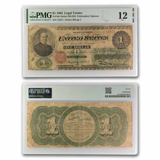 1862 $1.00 Legal Tender Salmon P. Chase F-12 PMG (Fr#16c) 1862 $1.00 Legal Tender Salmon P. Chase F-12 PMG (Fr#16c)
