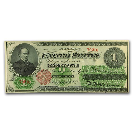1862 $1.00 Legal Tender Salmon P. Chase Unc 1862 $1.00 Legal Tender Salmon P. Chase Unc