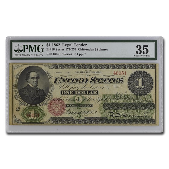 1862 $1.00 Legal Tender Salmon P. Chase VF-35 PMG (Fr#16) 1862 $1.00 Legal Tender Salmon P. Chase VF-35 PMG (Fr#16)