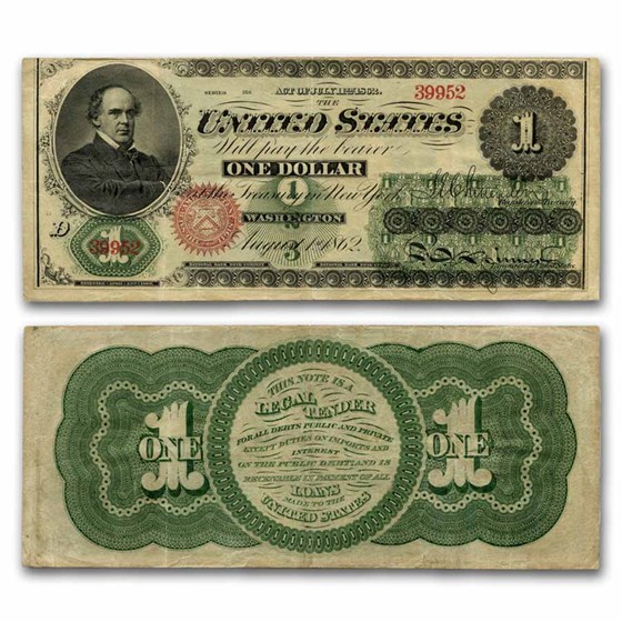 1862 $1.00 Legal Tender Salmon P. Chase VF+ (Fr#16) 1862 $1.00 Legal Tender Salmon P. Chase VF+ (Fr#16)