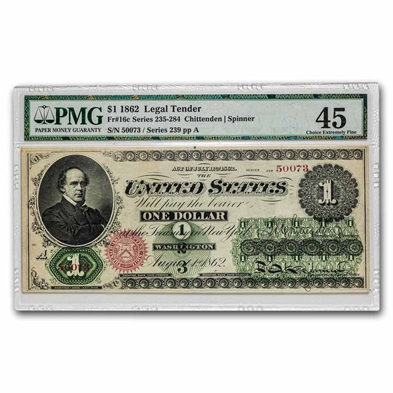 1862 $1.00 Legal Tender Salmon P. Chase XF-45 PMG (Fr#16C) Repair 1862 $1.00 Legal Tender Salmon P. Chase XF-45 PMG (Fr#16C) Repair