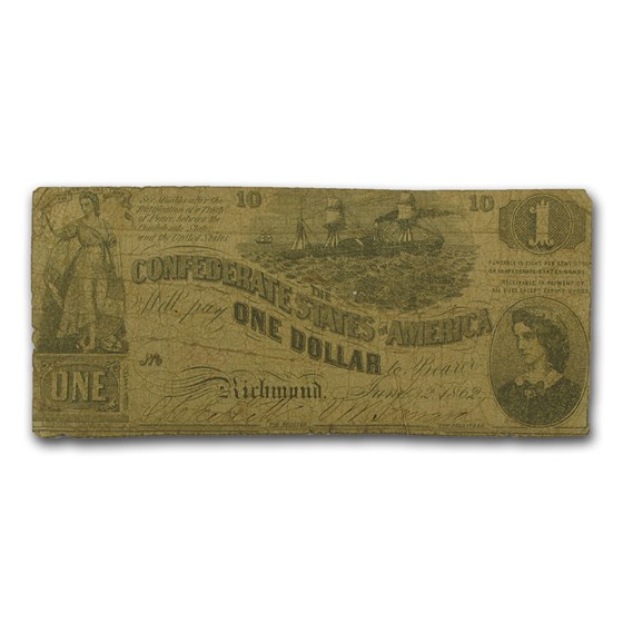 1862 $1.00 (T-44) Steamship at Sea & Lucy Pickens Good 1862 $1.00 (T-44) Steamship at Sea & Lucy Pickens Good