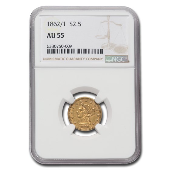 1862/1 $2.50 Liberty Gold Quarter Eagle AU-55 NGC 1862/1 $2.50 Liberty Gold Quarter Eagle AU-55 NGC