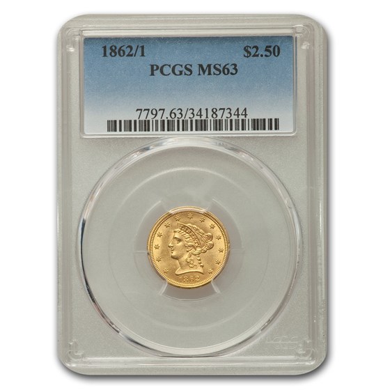 1862/1 $2.50 Liberty Gold Quarter Eagle MS-63 PCGS 1862/1 $2.50 Liberty Gold Quarter Eagle MS-63 PCGS