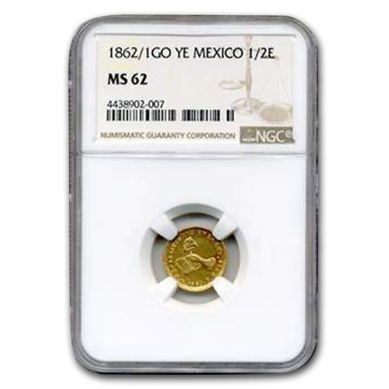 1862/1 Go-YE Mexico Gold 1/2 Escudo MS-62 NGC 1862/1 Go-YE Mexico Gold 1/2 Escudo MS-62 NGC
