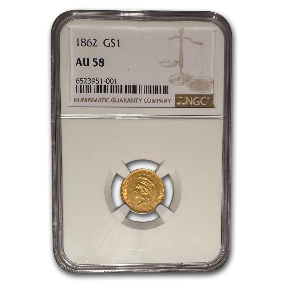 Buy 1862 $1 Indian Head Gold Dollar AU-58 NGC | APMEX