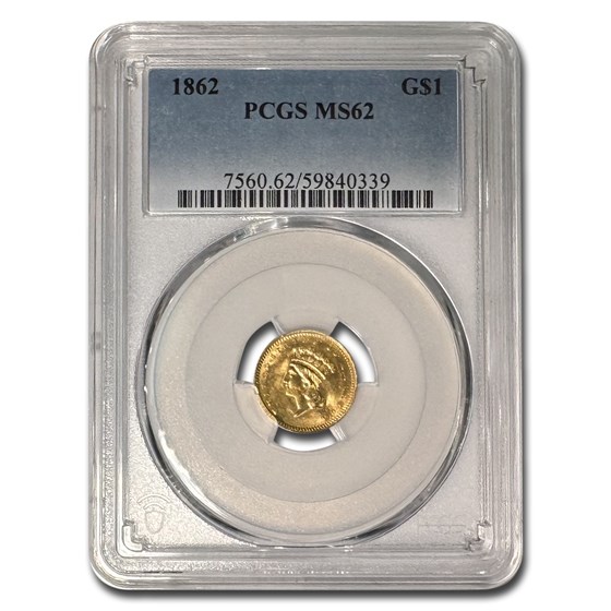 1862 $1 Indian Head Gold Dollar MS-62 PCGS 1862 $1 Indian Head Gold Dollar MS-62 PCGS