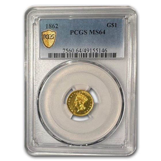 1862 $1 Indian Head Gold Dollar MS-64 PCGS 1862 $1 Indian Head Gold Dollar MS-64 PCGS