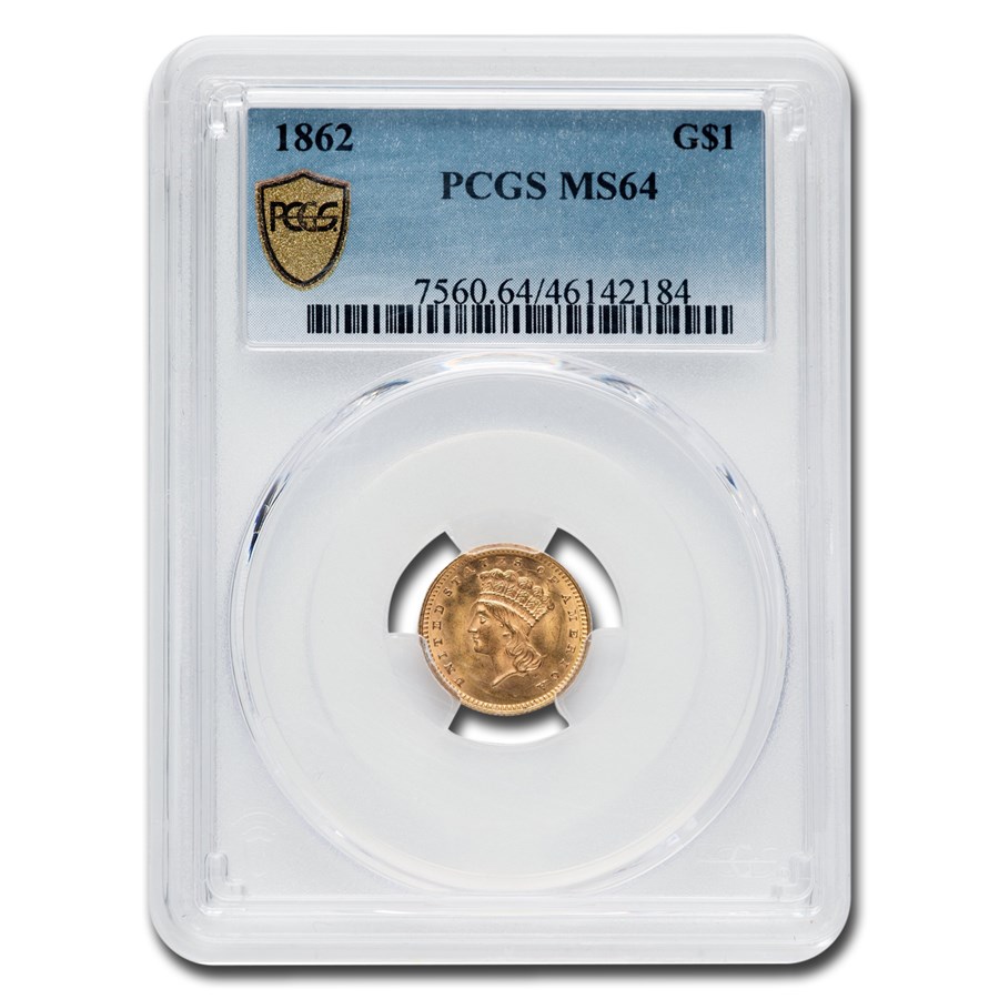 1862 $1 Indian Head Gold Dollar MS-64 PCGS