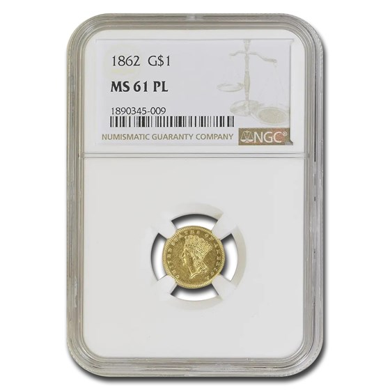 1862 $1 Indian Head Gold MS-61 NGC (PL)