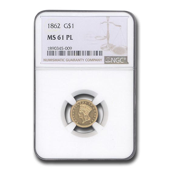 1862 $1 Indian Head Gold MS-61 NGC (PL)