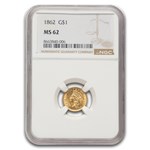 1862 $1 Indian Head Gold MS-62 NGC