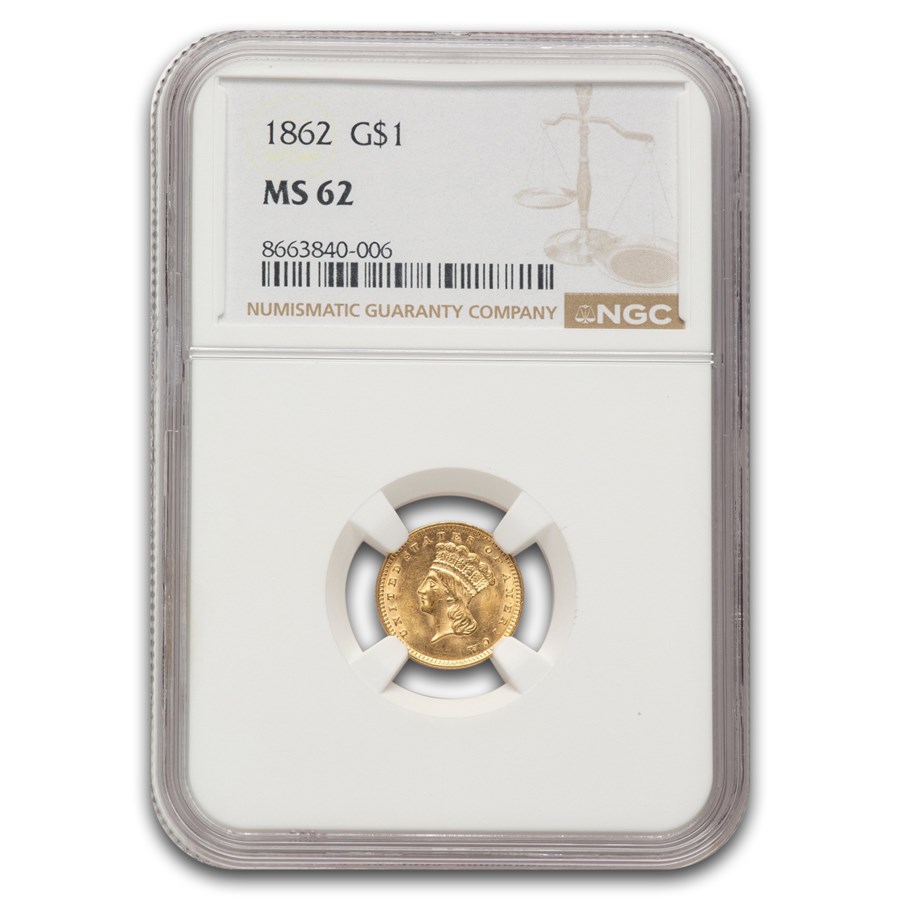 1862 $1 Indian Head Gold MS-62 NGC