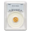 1862 $1 Indian Head Gold MS-63 PCGS