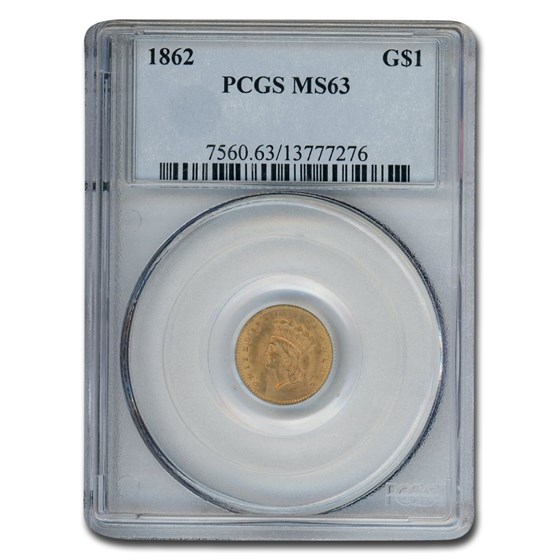 1862 $1 Indian Head Gold MS-63 PCGS 1862 $1 Indian Head Gold MS-63 PCGS