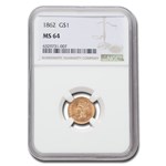 1862 $1 Indian Head Gold MS-64 NGC