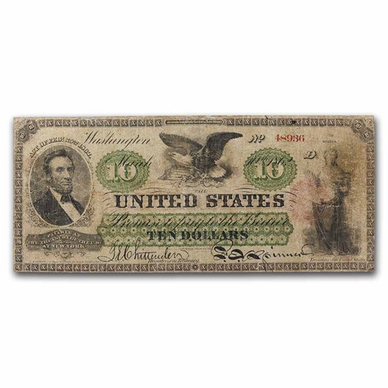 1862 $10.00 Legal Tender Abraham Lincoln VG (Fr#93)