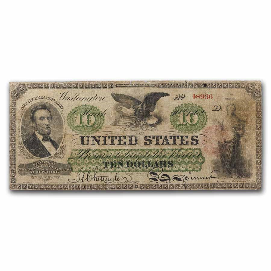 1862 $10.00 Legal Tender Abraham Lincoln VG (Fr#93)