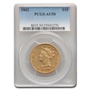 1862 $10 Liberty Gold Eagle AU-50 PCGS