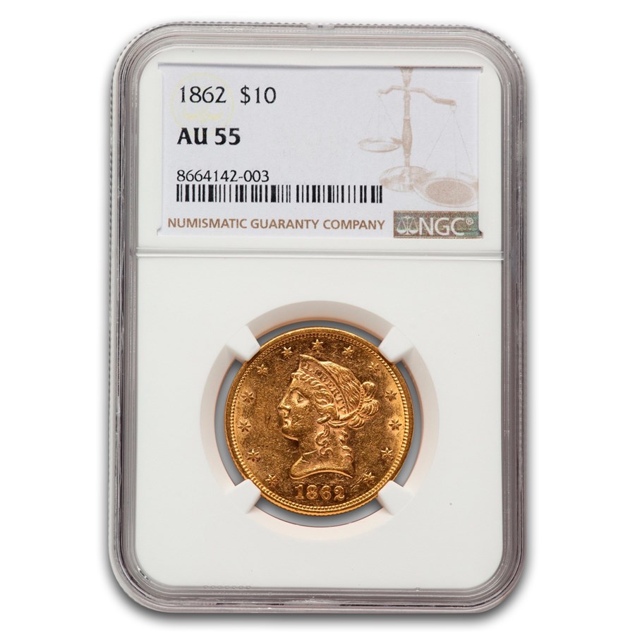 1862 $10 Liberty Gold Eagle AU-55 NGC