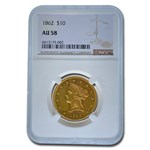1862 $10 Liberty Gold Eagle AU-58 NGC