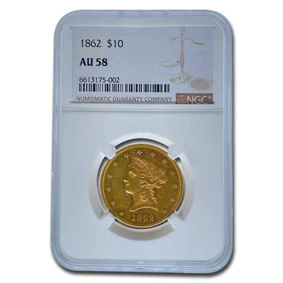 1862 $10 Liberty Gold Eagle AU-58 NGC 1862 $10 Liberty Gold Eagle AU-58 NGC
