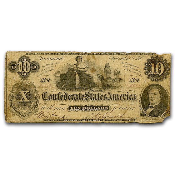 1862 $10 (T-46) Ceres on Cotton Bales VG 1862 $10 (T-46) Ceres on Cotton Bales VG