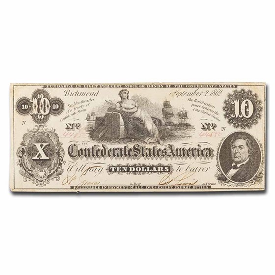 1862 $10 (T-46) Ceres on Cotton Fine 1862 $10 (T-46) Ceres on Cotton Fine