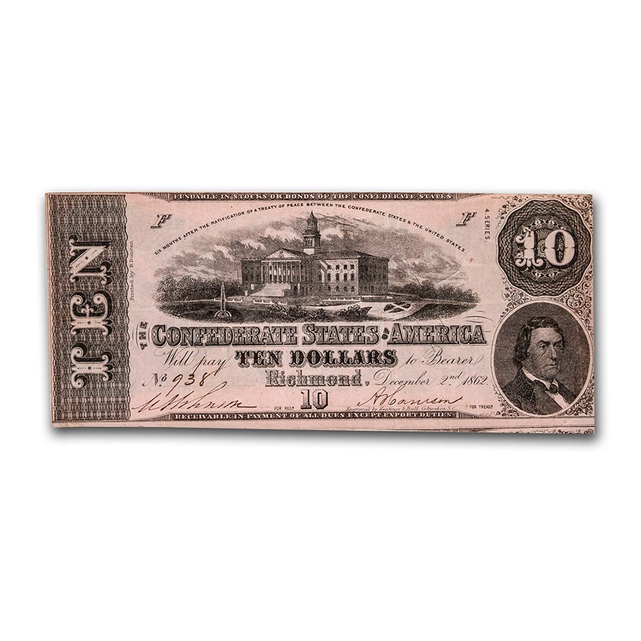 1862 $10 (T-52) Capitol @ Columbia, SC VF (Cancelled)