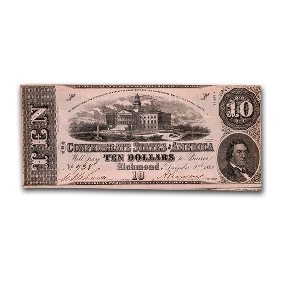 1862 $10 (T-52) Capitol @ Columbia, SC VF (Cancelled) 1862 $10 (T-52) Capitol @ Columbia, SC VF (Cancelled)
