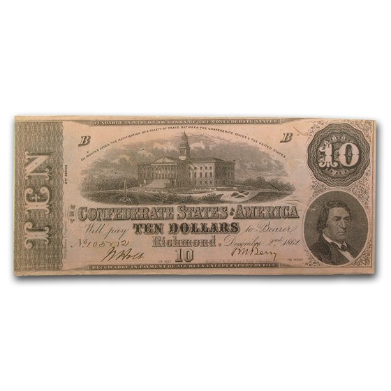 1862 $10 (T-52) Capitol @ Columbia, SC XF (Cancelled) 1862 $10 (T-52) Capitol @ Columbia, SC XF (Cancelled)