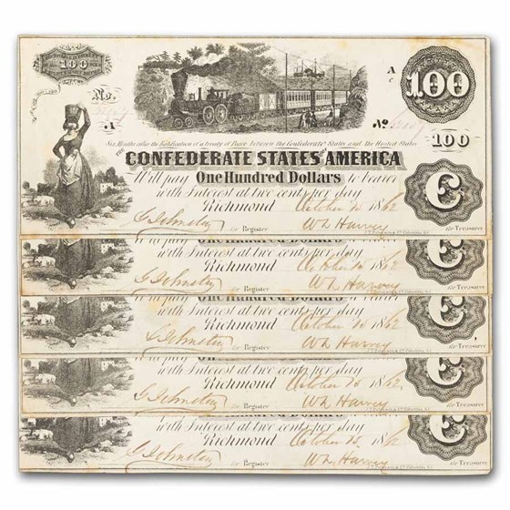 1862 $100 (T-40) Train Diffused Steam AU 5 Consecutive