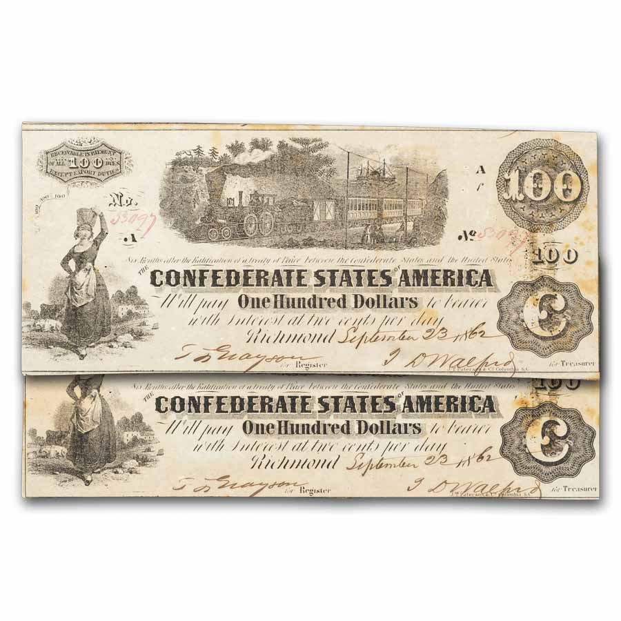1862 $100 (T-40) Train Diffused Steam AU Details 2 Consecutive