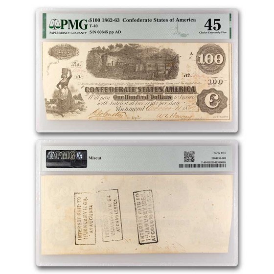 1862 $100 (T-40) Train Diffused Steam XF-45 PMG 1862 $100 (T-40) Train Diffused Steam XF-45 PMG