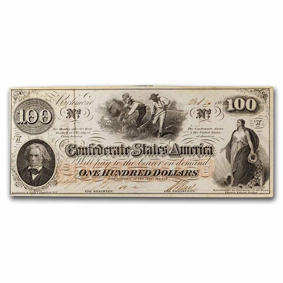 1862 $100 (T-41) Men Hoeing Cotton AU 1862 $100 (T-41) Men Hoeing Cotton AU