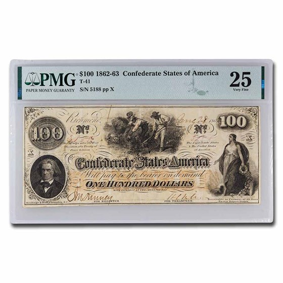1862 $100 (T-41) Men Hoeing Cotton VF-25 PMG 1862 $100 (T-41) Men Hoeing Cotton VF-25 PMG