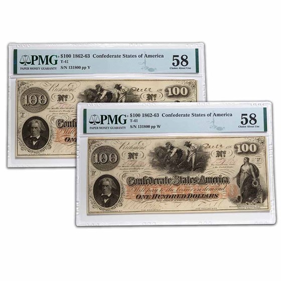 1862 $100 (T-41) Slaves/Cotton AU-58 PMG Change Over 1862 $100 (T-41) Slaves/Cotton AU-58 PMG Change Over