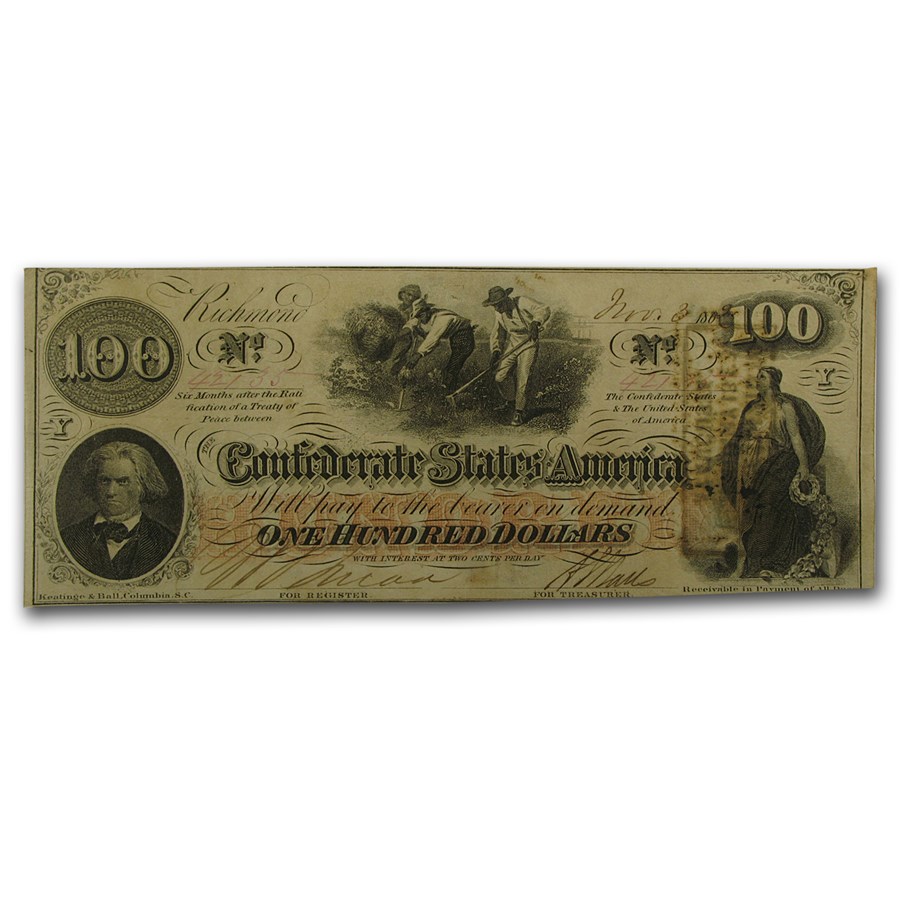 1862 $100 (T-41) Slaves Hoeing Cotton AU