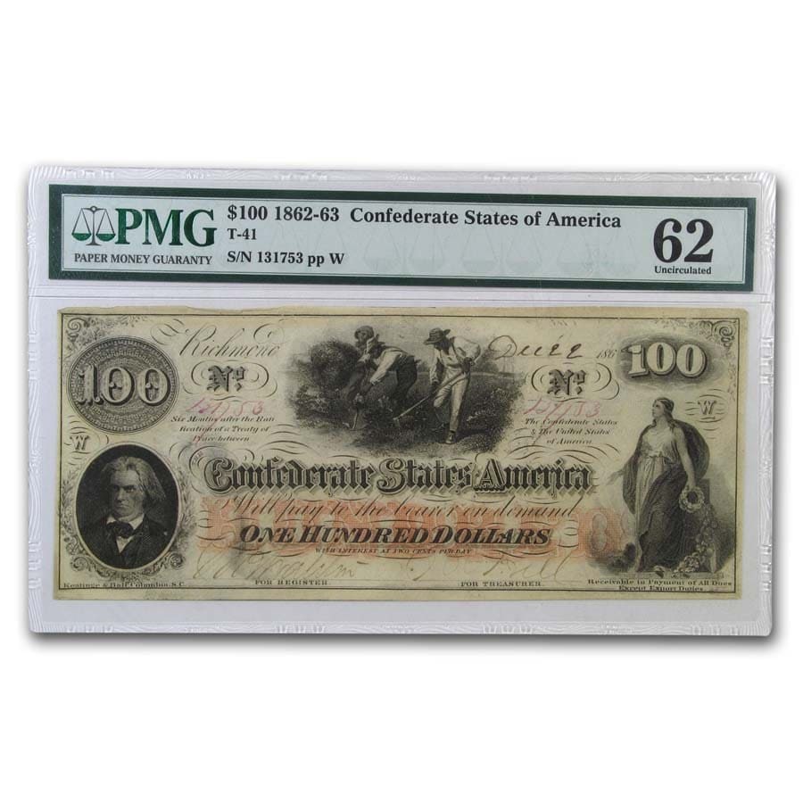 1862 $100 (T-41) Slaves Hoeing Cotton CU-62 PMG