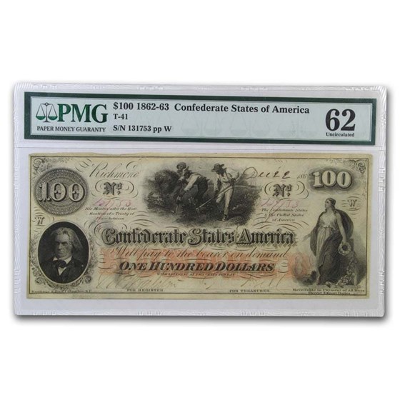 1862 $100 (T-41) Slaves Hoeing Cotton CU-62 PMG 1862 $100 (T-41) Slaves Hoeing Cotton CU-62 PMG