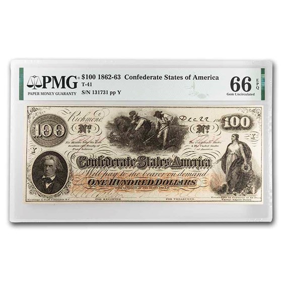 1862 $100 (T-41) Slaves Hoeing Cotton CU-66 PMG 1862 $100 (T-41) Slaves Hoeing Cotton CU-66 PMG