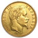 1862-1868 France Gold 50 Francs Napoleon III Laureate (Avg Circ)