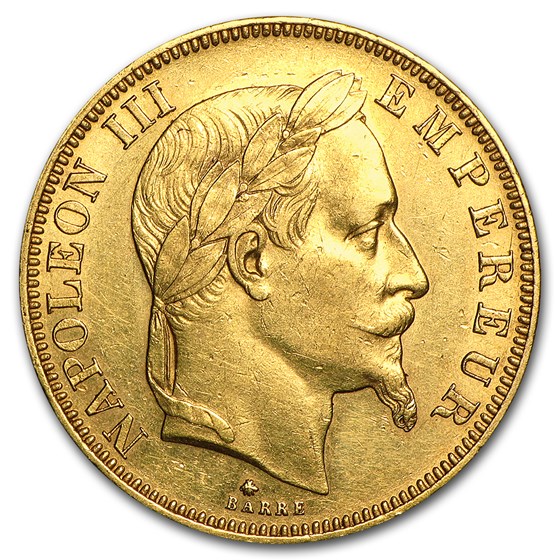 1862-1868 France Gold 50 Francs Napoleon III Laureate (Avg Circ) 1862-1868 France Gold 50 Francs Napoleon III Laureate (Avg Circ)