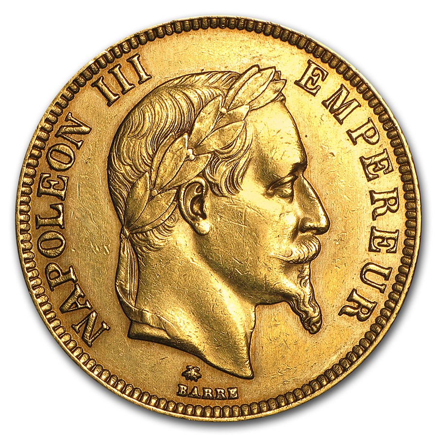 1862-1870 France Gold 100 Francs Napoleon III Laureate AU
