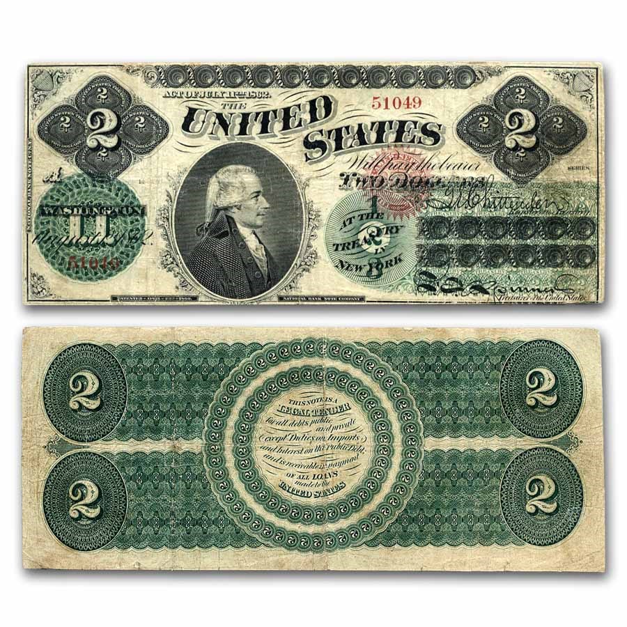 1862 $2.00 Legal Tender Alexander Hamilton VF (Fr#41)