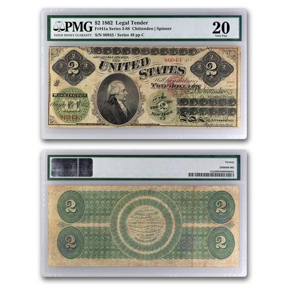 1862 $2.00 Legal Tender Hamilton Very Fine-20 PMG (Fr#41A) 1862 $2.00 Legal Tender Hamilton Very Fine-20 PMG (Fr#41A)